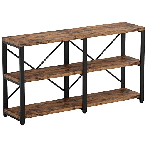 IRONCK Rustic Entryway Console Table, Long Hallway Table 55 In 3-Tier, TV Stand Entertainment Center Media Stand For Living Room, Industrial Style, Vintage Brown 3 IRONCK Rustic Entryway Console Table, Long Hallway Table 55 In 3-Tier, TV Stand Entertainment Center Media Stand For Living Room, Industrial Style, Vintage Brown