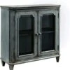 Signature Design By Ashley Mirimyn Vintage 36" 2-Door Accent Cabinet With Glass Inlay And Adjustable Shelf, Blue