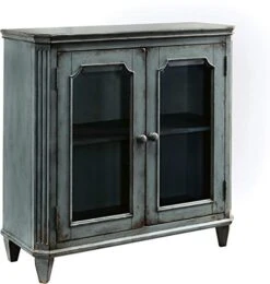 Signature Design By Ashley Mirimyn Vintage 36" 2-Door Accent Cabinet With Glass Inlay And Adjustable Shelf, Blue