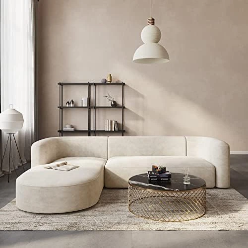 Acanva Modern L-Shaped Sectional Velvet Sofa Set, 3 Seat Corner Couch For Living Room, Bedroom And Lounge, Left Hand Facing Chaise, Gingerbread 8 Acanva Modern L-Shaped Sectional Velvet Sofa Set, 3 Seat Corner Couch For Living Room, Bedroom And Lounge, Left Hand Facing Chaise, Gingerbread - Image 6