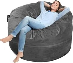 Anuwaa Bean Bag Chair Cover - Soft Suede Fabric Bean Bag Cover, Washable Lazy Sofa Bed Cover, Sack Bean Bag Chair For Adults And Teens, Living Room Furniture, 4ft Black(Cover Only, No Filler) -Amazon Store 41kde4oamZL. AC 1