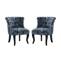 TINA'S HOME Modern Fabric Armless Accent Chairs Set Of 2, Upholstered Fabric Button Single Sofa Chair With Wooden Legs For Living Room, Comfy Tufted Bedroom Chairs For Dining Room (Navy) -Amazon Store 41kf1kVUh5L