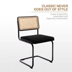 Zesthouse Dining Chairs Set Of 2, Velvet Rattan Side Chairs With Cane Back & Stainless Chrome Base, Modern Mid Century Breuer Designed Chairs, Upholstered Dining Living Room Kitchen Chairs, Black -Amazon Store 41khqVc4MiL