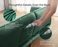LINSY HOME Futon Sofa Bed, Velvet Sleeper Sofa With Mattress And Frame, Memory Foam Futon Couch For Small Spaces, Living Room, Green -Amazon Store 41kiOkJQUvL