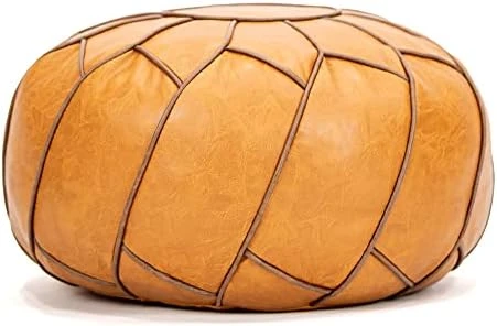 Moderner Faux Leather Pouf Unstuffed Ottoman Moroccan Footstool, Floor Footrest Cushion, Storage Solution - Natural Brown Color (Cognac, 23x11) 11 Moderner Faux Leather Pouf Unstuffed Ottoman Moroccan Footstool, Floor Footrest Cushion, Storage Solution - Natural Brown Color (Cognac, 23x11) - Image 9