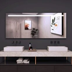 B&C 72"x30" LED Mirror For Bathroom, Super Slim Frameless Lighted Mirrors With Polished Edge, Defogger, Dimmer & Touch Switch(Copper Free Silver Backed)