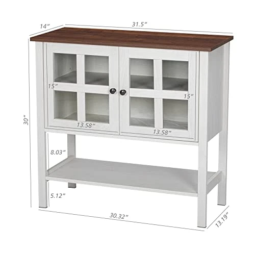 Spirich Home Sideboard Buffet Cabinet, Kitchen Storage Cabinet With 2 Glass Doors And Adjustable Shelf, Wood Cupboard Console Table For Dining Room White 4 Spirich Home Sideboard Buffet Cabinet, Kitchen Storage Cabinet With 2 Glass Doors And Adjustable Shelf, Wood Cupboard Console Table For Dining Room White - Image 2