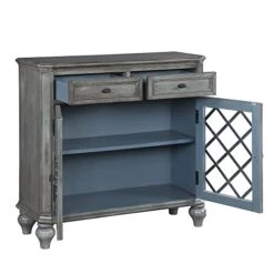 Farati Vintage Retro Buffet Cabinet Sideboard With Storage, 2 Drawers, 2 Doors And Adjustable Shelves With Iron Framed Glass Doors Accent Table Display Storage Distressed Console Cabinet (Grey) -Amazon Store 41kphIVz52L