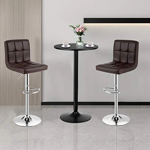 COSTWAY 3-Piece Bar Table Set, Round Cocktail Table And PU Leather Adjustable Swivel Chairs, Modern Counter Height Table Set With 2 Bar Stool For Kitchen, Office (Brown) 4 COSTWAY 3-Piece Bar Table Set, Round Cocktail Table And PU Leather Adjustable Swivel Chairs, Modern Counter Height Table Set With 2 Bar Stool For Kitchen, Office (Brown) - Image 2