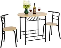 VINGLI 3 Piece Dining Set,Small Kitchen Table Set For 2,Breakfast Table Set,Kitchen Wooden Table And 2 Chairs For Small Space/Dining Room/Apartment,Metal Frame,Wine Rack,White&Light Oak -Amazon Store 41ktjYX0ppL. AC