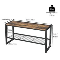 Yusong Entryway Bench Shoe Bench Rack With Mesh Shelf, 35.4" Long Storage Bench With Sturdy Metal Frame, Shoe Storage Organizer Rack For Hallway, Living Room, Bedroom, Rustic Brown -Amazon Store 41kwmzQEoSL