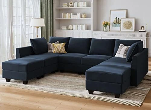 HONBAY Modular Sectional Sofa Set Oversized U Shaped Couch With Storage Ottoman Convertible Sleeper Sectional Sofa Velvet Modular Couch With Wide Chaise, Black 13 HONBAY Modular Sectional Sofa Set Oversized U Shaped Couch With Storage Ottoman Convertible Sleeper Sectional Sofa Velvet Modular Couch With Wide Chaise, Black - Image 11