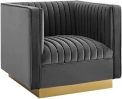 Modway Sanguine Vertical Channel Tufted Performance Velvet Upholstered Armchair In Navy -Amazon Store 41kzyXMiENL. AC