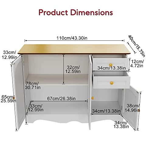 Yusong Kitchen Sideboard Buffet Pantry, Wooden Cupboard Storage Cabinet With 3 Doors And 2 Drawers, Accent Serve Coffee Bar Console Table For Dining Room Living Room, White 5 Yusong Kitchen Sideboard Buffet Pantry, Wooden Cupboard Storage Cabinet With 3 Doors And 2 Drawers, Accent Serve Coffee Bar Console Table For Dining Room Living Room, White - Image 3