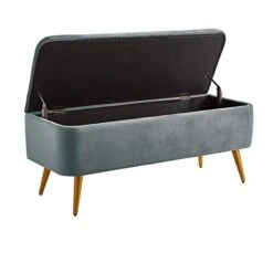 Ball & Cast Upholstered Velvet Storage Bench 44"W X 16"D X 18"H Grey,Golden Powder Coating Legs Set Of 1 -Amazon Store 41l5oulFZoL