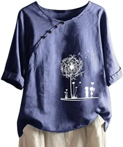 Womens Cotton Linen Shirts Casual Summer 3/4 Sleeve Tops Dandelion Print Tunic Tees Casual Crewneck Loose Fit Blouses -Amazon Store 41l6PZXOAL. AC