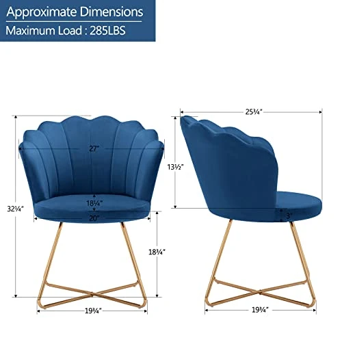 Duhome Velvet Accent Chair Living Room Chair,Corner Chair Reception Chair For Bedroom Living Room, Shell Shaped Living Room Chair With Golden Metal Legs, DarkBlue 4 Duhome Velvet Accent Chair Living Room Chair,Corner Chair Reception Chair For Bedroom Living Room, Shell Shaped Living Room Chair With Golden Metal Legs, DarkBlue - Image 2