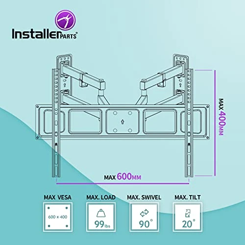 InstallerParts 32"-70" TV Corner Mount – Swivel/Tilt – 20" Dual Extension Arm – Heavy Duty LCD LED TV Monitor Flat Panel Screen, 6ft HDMI Cable 7 InstallerParts 32"-70" TV Corner Mount – Swivel/Tilt – 20" Dual Extension Arm – Heavy Duty LCD LED TV Monitor Flat Panel Screen, 6ft HDMI Cable - Image 5