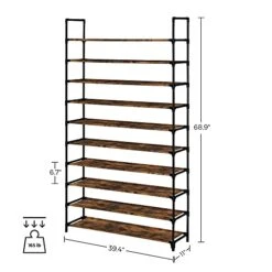 SONGMICS 10-Tier Shoe Rack, Storage Storage Organizer, Holds Up To 50 Pairs, Metal Frame, Non-Woven Fabric, For Living Room, Hallway, 39.4 X 11 X 68.9 Inches, Brown ULSR010X12 -Amazon Store 41lHPYKVI6S