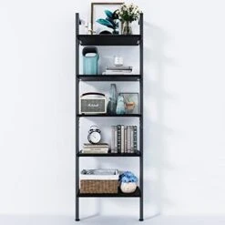 ODK 5-Tier Ladder Shelf, 74 Inches Wall Mounted Ladder Bookshelf With Metal Frame, Open Industrial Shelves For Home Office, Bedroom And Living Room, Black 29 ODK 5-Tier Ladder Shelf, 74 Inches Wall Mounted Ladder Bookshelf With Metal Frame, Open Industrial Shelves For Home Office, Bedroom And Living Room, Black -Amazon Store 41lLV yTQrL. AC