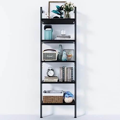 ODK 5-Tier Ladder Shelf, 74 Inches Wall Mounted Ladder Bookshelf With Metal Frame, Open Industrial Shelves For Home Office, Bedroom And Living Room, Black 15 ODK 5-Tier Ladder Shelf, 74 Inches Wall Mounted Ladder Bookshelf With Metal Frame, Open Industrial Shelves For Home Office, Bedroom And Living Room, Black - Image 13