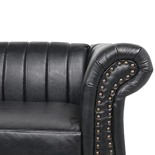 Chesterfield Sofa For Living Room, 3 Seater Sofa Couch Faux Leather Fabric Home Seating Couch Sofa For Home Furniture (Black) 5 Chesterfield Sofa For Living Room, 3 Seater Sofa Couch Faux Leather Fabric Home Seating Couch Sofa For Home Furniture (Black) - Image 3