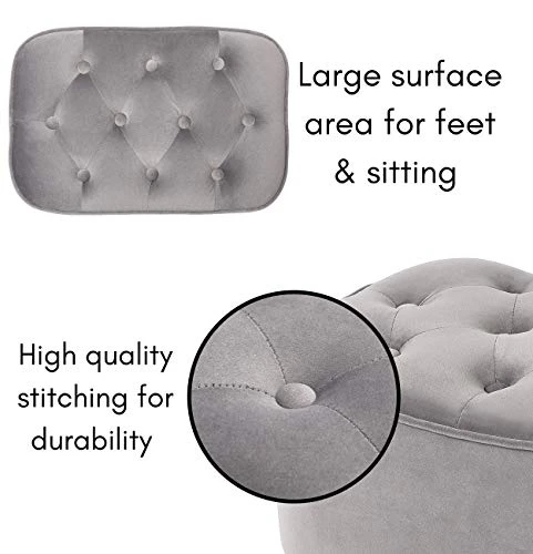 BIRDROCK HOME Tufted Curve Grey Ottoman – Velvet Foot Stool – Mid Century Modern Steel Legs - Soft Compact Padded Stool - Living Room Or Bedroom – Vanity Chair - Decorative Furniture 4 BIRDROCK HOME Tufted Curve Grey Ottoman – Velvet Foot Stool – Mid Century Modern Steel Legs - Soft Compact Padded Stool - Living Room Or Bedroom – Vanity Chair - Decorative Furniture - Image 2