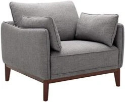 Amazon Brand – Stone & Beam Hillman Mid-Century Living Room Chair With Wood Base And Legs, 39"W, Ivory -Amazon Store 41lXe392uZL. AC 1