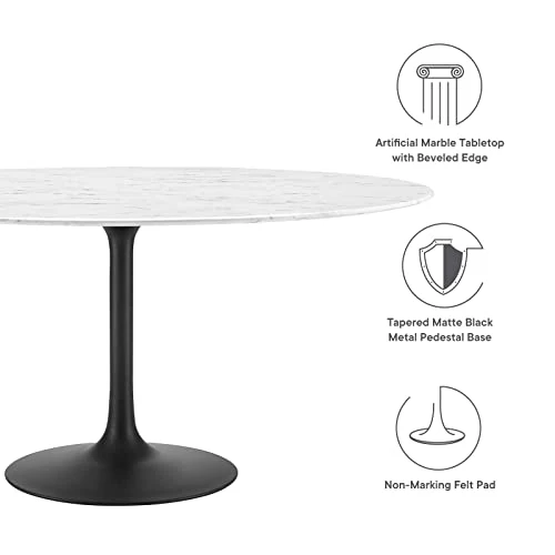 Modway Lippa Dining Table, 60 In Artificial Marble Round Top, White 6 Modway Lippa Dining Table, 60 In Artificial Marble Round Top, White - Image 4