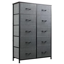 WLIVE 9 Drawer Dresser And 10 Drawer Tall Chest Organizer Set, Fabric Storage Tower For Bedroom, Nursery, Entryway, Closets, Charcoal Gray -Amazon Store 41leakd2MYL