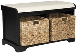 SAFAVIEH Home Collection Freddy Black/ Wicker Basket 2-Drawer Storage Bench With Cushion (Fully Assembled) 17 SAFAVIEH Home Collection Freddy Black/ Wicker Basket 2-Drawer Storage Bench With Cushion (Fully Assembled) -Amazon Store 41lgZBiXWYL