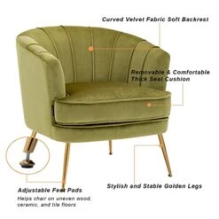 Artechworks Modern Velvet Barrel Chair Accent Armchair With Golden Legs For Living Room Bedroom Home Office, Channel Tufted Back Club Chair, Grass Green 19 Artechworks Modern Velvet Barrel Chair Accent Armchair With Golden Legs For Living Room Bedroom Home Office, Channel Tufted Back Club Chair, Grass Green -Amazon Store 41lpmBP6vfL