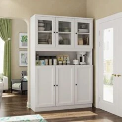 DiDuGo Large Kitchen Hutch Storage Cabinet With Adjustable Shelves & Glass Door, Kitchen Pantry Cabinets Kitchen Storage Cabinet, For Living Room White (47.2”W X 15.7”D X 70.9”H) -Amazon Store 41lrep5bRoL. AC