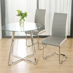 STYLIFING 2pcs Dining Chairs Armless Dining Room Chairs Set Of 2 Kitchen Chairs PU Faux Leather Upholstered Seat And Metal Chrome Legs Side Chairs With High Back Modern Grey With White 20 STYLIFING 2pcs Dining Chairs Armless Dining Room Chairs Set Of 2 Kitchen Chairs PU Faux Leather Upholstered Seat And Metal Chrome Legs Side Chairs With High Back Modern Grey With White -Amazon Store 41lsrGTuZyL