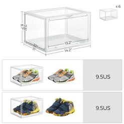 SONGMICS Shoe Boxes, Pack Of 6 Stackable Shoe Organizers With Clear Door For Sneakers, Plastic Shoe Storage For US Size 12, 14.2 X 11 X 8.7 Inches, Transparent ULSP06CW -Amazon Store 41lxOYxrJDL