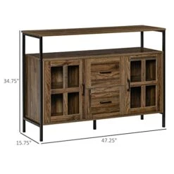 HOMCOM Industrial Sideboard Buffet Cabinet, Kitchen Cabinet, Coffee Bar Cabinet With Adjustable Shelves, Glass Doors, And 2 Drawers For Living Room, Brown 11 HOMCOM Industrial Sideboard Buffet Cabinet, Kitchen Cabinet, Coffee Bar Cabinet With Adjustable Shelves, Glass Doors, And 2 Drawers For Living Room, Brown -Amazon Store 41lxWrgjJiL