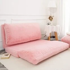 N&V Folding Matress Sofa Bean Bag, Foam Filling Folding Matress Sofa, Includes Removable And Machine Washable Cover, Soft Faux Fur (Pink) -Amazon Store 41lyYdz09mL