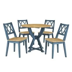 Merax Mid-Century 5 Piece Dining Table Set With Chairs For 4 People, Home Kitchen Wooden Furniture, Antique Oak+Antique Blue 22 Merax Mid-Century 5 Piece Dining Table Set With Chairs For 4 People, Home Kitchen Wooden Furniture, Antique Oak+Antique Blue -Amazon Store 41m1OHpOWTL