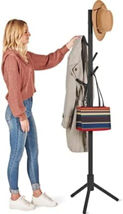 ZOBER Coat Rack Freestanding - Wooden 6 Hanger Clothing Rack With Modern Hooks For Bag, Hat, Jacket, Purse, Umbrella - Standing Hat Rack Coat Hanger For Entryway - Black -Amazon Store 41m5ufeWh2L. AC