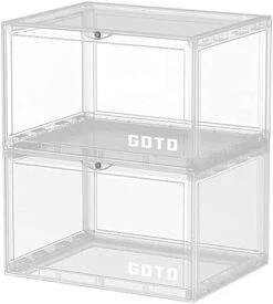 GOTO 2 Packs Of Shoe Storage Boxes, Clear Plastic Side Opening Sneaker Box, Stackable Shoe Organizer, Multi-Function Storage Box, Sneaker Display Case Fit Up To US Male Size 13 (WHITE) -Amazon Store 41m7MbNGqcL. AC