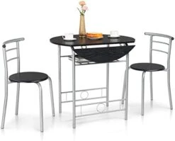 VINGLI 31.5" Drop Leaf Dining Table For Small Space,Small Kitchen Table Set For 2,Round Folding Table With 2 Chairs For Home,Kitchen,Apartment,White&Oak -Amazon Store 41m8r3R cdL. AC