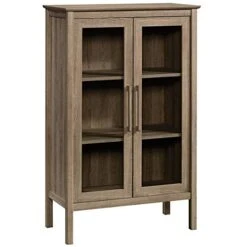Pemberly Row Engineered Wood And Tempered Glass Curio Cabinet In Sky Oak