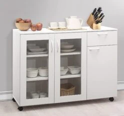 Kings Brand Furniture Buffet Server Sideboard Kitchen Storage Cabinet, White, 45.5" W X 15" D X 33" H