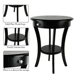 ECOMEX Round Wood Side Table, 20 Inch Wood Curved Legs Living Room Table With Storage Shelf With Intersecting Pedestal Base, Black End Tables For Kitchen, Dining Room, Bedroom, Coffee Bar, Sofa -Amazon Store 41mSXQT0C0L