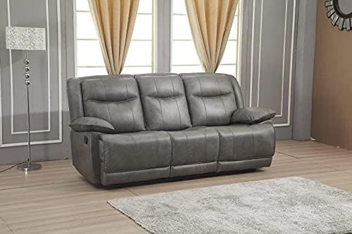 Betsy Furniture Bonded Leather Reclining Sofa Couch Set Living Room Set 8006 (Grey, Glider Chair) 7 Betsy Furniture Bonded Leather Reclining Sofa Couch Set Living Room Set 8006 (Grey, Glider Chair) - Image 5