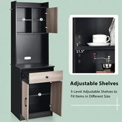 Giantex Pantry Organization And Storage, Tall Buffet Hutch Cabinet With Drawer Cabinet Shelf, High Cupboard Sideboard, Stationary Microwave Stand, Wood Countertop (Black & Natural) 12 Giantex Pantry Organization And Storage, Tall Buffet Hutch Cabinet With Drawer Cabinet Shelf, High Cupboard Sideboard, Stationary Microwave Stand, Wood Countertop (Black & Natural) -Amazon Store 41mbReC5QmL