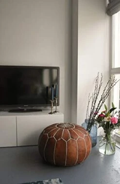 Premium Moroccan Leather Pouf - Handmade - Delivered Stuffed - Ottoman, Footstool, Floor Cushion (Cognac Brown) 20 Premium Moroccan Leather Pouf - Handmade - Delivered Stuffed - Ottoman, Footstool, Floor Cushion (Cognac Brown) -Amazon Store 41mdGnTqdSL