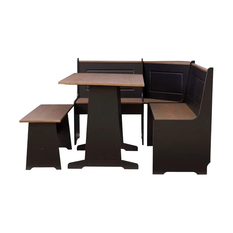 Linon Ardmore Wood Patio Conversation Kitchen Breakfast Corner Nook Table Booth Bench Dining Set In Black And Pecan 5 Linon Ardmore Wood Patio Conversation Kitchen Breakfast Corner Nook Table Booth Bench Dining Set In Black And Pecan - Image 3