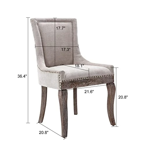 Aoowow Fabric Upholstered Side Chairs Set Of 2, Solid Wood Kitchen Dining Room Chairs With Nailheads Solid Wood Legs (Fabric Beige) 5 Aoowow Fabric Upholstered Side Chairs Set Of 2, Solid Wood Kitchen Dining Room Chairs With Nailheads Solid Wood Legs (Fabric Beige) - Image 3