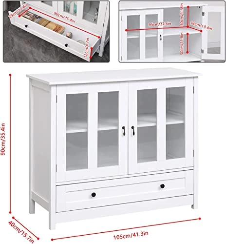 Nozama White Wine Cabinet With Storage Modern Buffet Server Sideboard With 2 Door Cabinets For Kitchen Room Kitchen Bar Storage Cabinet Cupboard 6 Nozama White Wine Cabinet With Storage Modern Buffet Server Sideboard With 2 Door Cabinets For Kitchen Room Kitchen Bar Storage Cabinet Cupboard - Image 4
